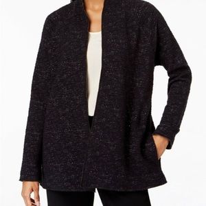 EILEEN FISHER black textured organic cotton throw on open front sweater